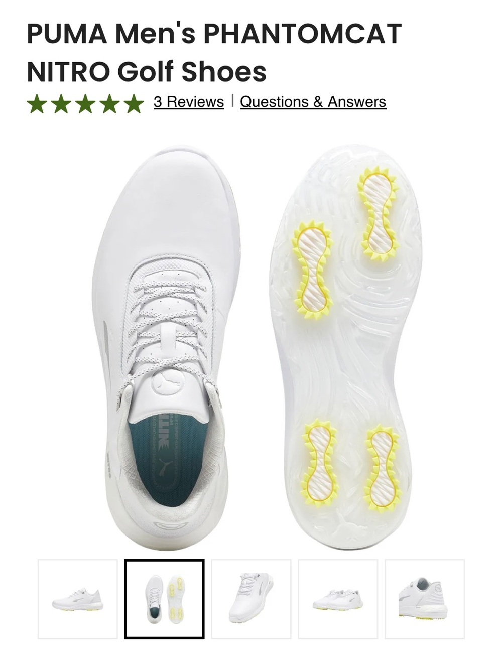 Puma Phantomcat Nitro Men’s White Leather Lace-Up Golf ⛳️ Sneakers